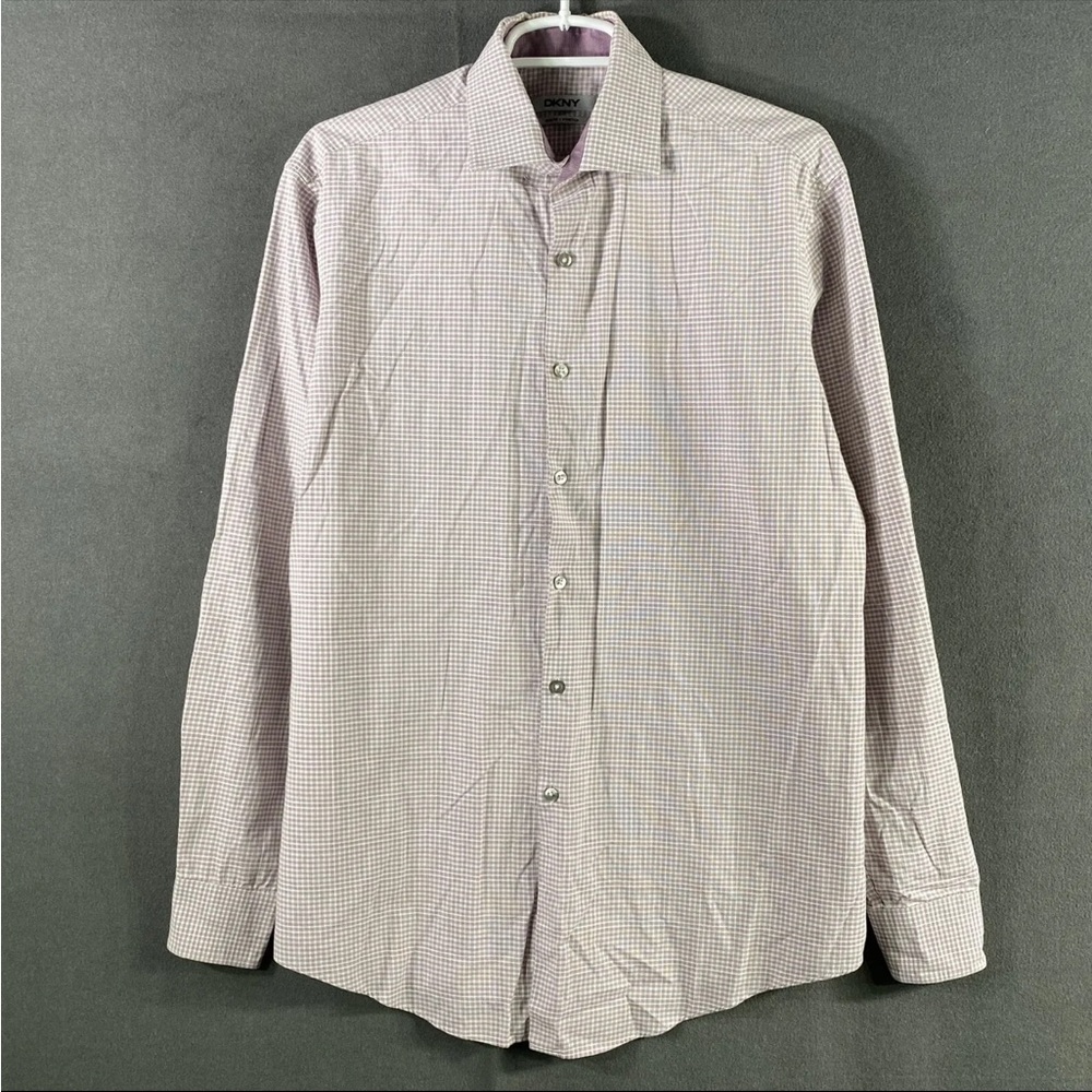 DKNY Regular 15.5 Multicolor Men Dress Shirt Slim Long Sleeve Check Spread 34/35